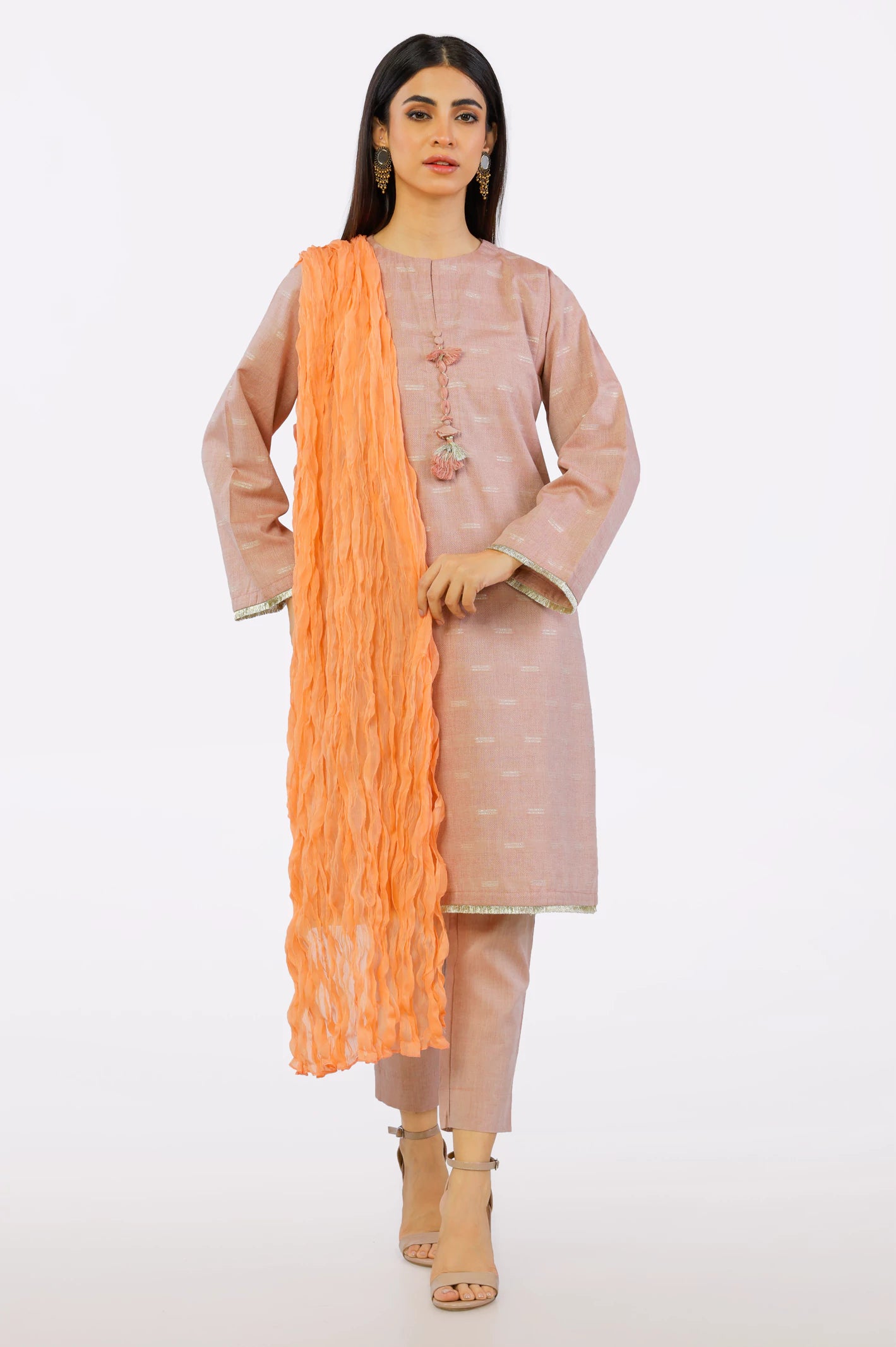 Peach Crinkle Shiffon Dupatta