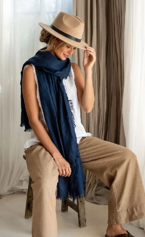 Omari Linen Scarf Navy Blue