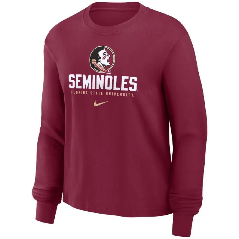 Nike Women's Seminole Logo/Seminoles/Florida State University Long Sleeve Boxy T-shirt - Garnet